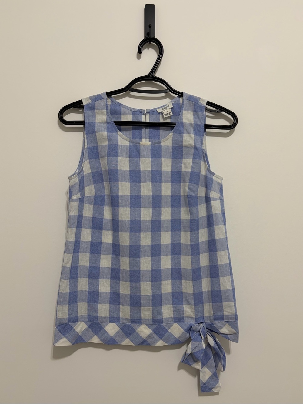 J. Crew Blue and White Plaid Tie-Hem Sleeveless Top
